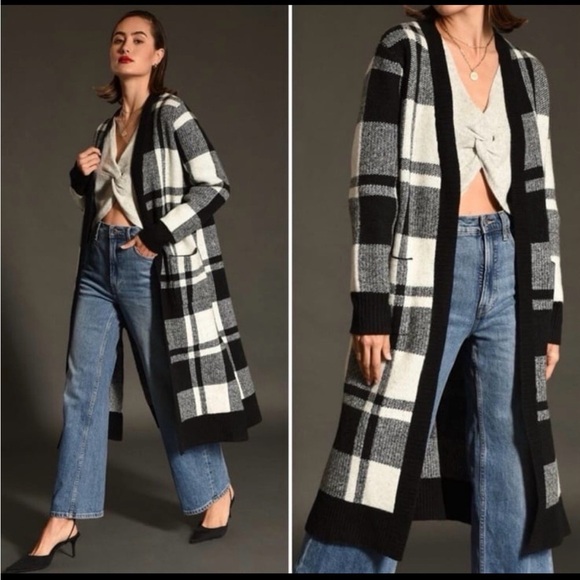 Anthropologie Sweaters - Greylin Collection Rami Cozy Check Longline Sweater Jacket Cardigan